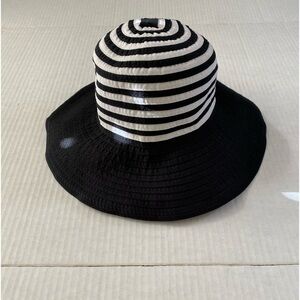 Scala Collezione Black & White Floppy Wide Brim Ribbon Bucket Sun Hat